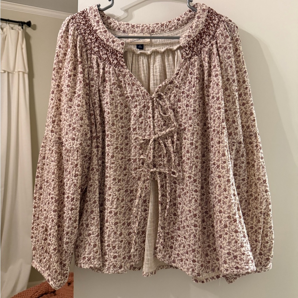 Universal Thread Cream and Brown Floral Blouse